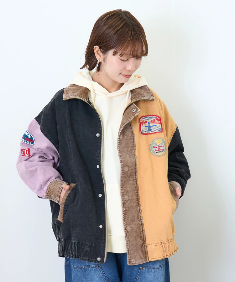 CUBE SUGAR(キューブシュガー) |【秋新作】硫化染め ダック × 細コール ワッペン 刺繍 スタンド ジャケット