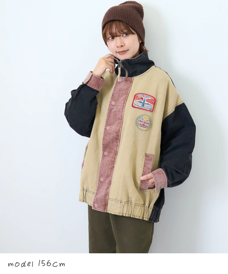 CUBE SUGAR(キューブシュガー) |【秋新作】硫化染め ダック × 細コール ワッペン 刺繍 スタンド ジャケット