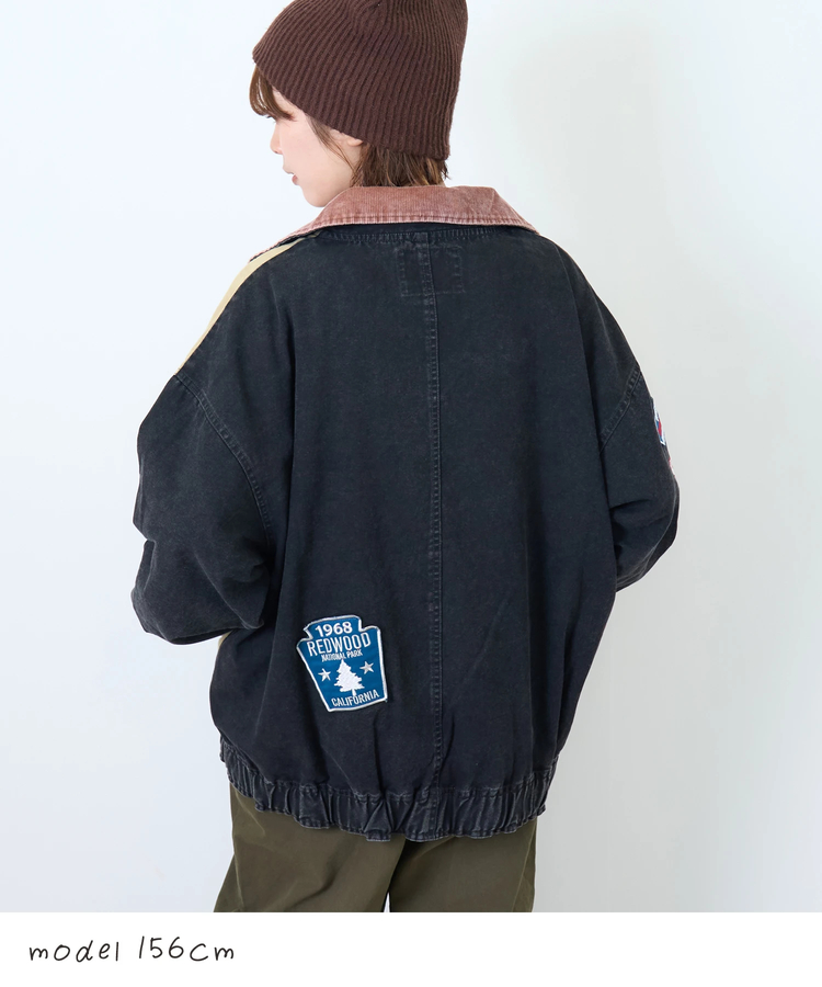 CUBE SUGAR(キューブシュガー) |【秋新作】硫化染め ダック × 細コール ワッペン 刺繍 スタンド ジャケット
