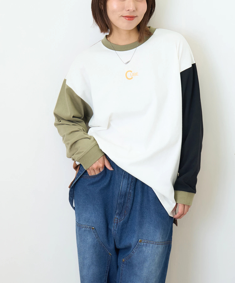 CUBE SUGAR(キューブシュガー) |【秋新作】OE天竺 カットソー ロゴプリント ビッグ Tシャツ