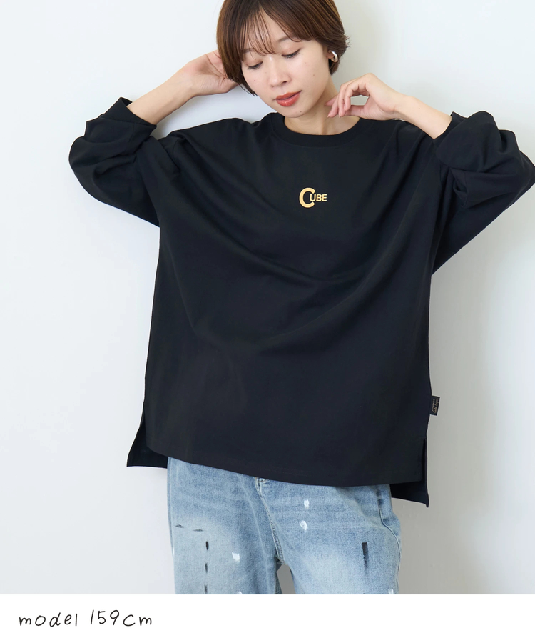 CUBE SUGAR(キューブシュガー) |【秋新作】OE天竺 カットソー ロゴプリント ビッグ Tシャツ
