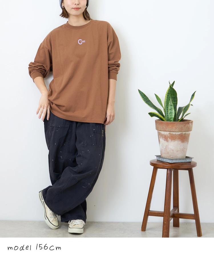 CUBE SUGAR(キューブシュガー) |【秋新作】OE天竺 カットソー ロゴプリント ビッグ Tシャツ