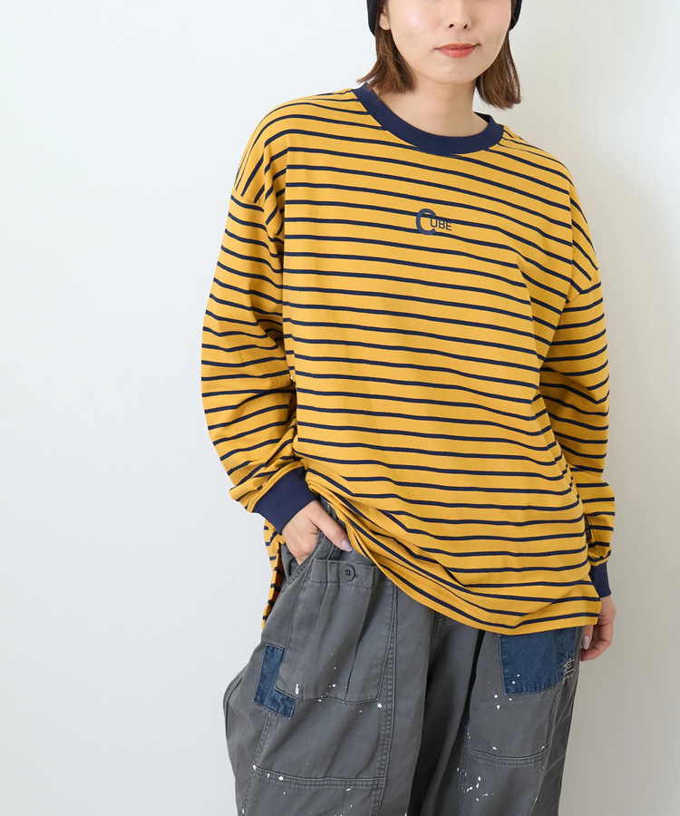 CUBE SUGAR(キューブシュガー) |【秋新作】先染め ボーダー ロゴプリント ビッグTシャツ