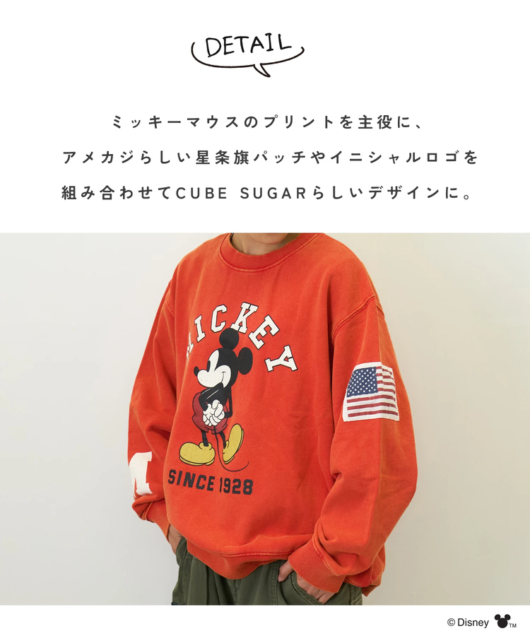 CUBE SUGAR(キューブシュガー) |【会員様限定セール除外商品】30/10裏毛 パウダー加工 ミッキーデザイン 袖パッチ スウェット