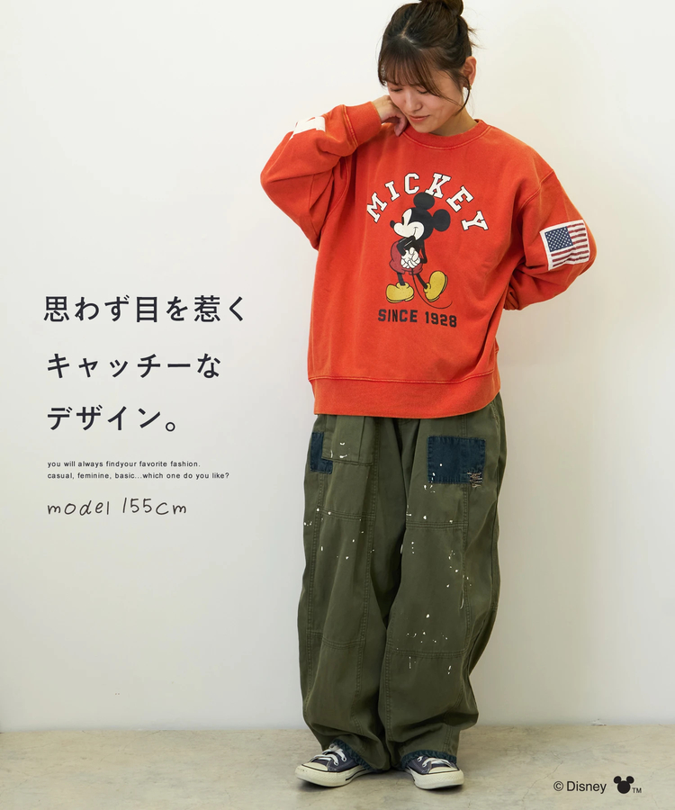 CUBE SUGAR(キューブシュガー) |【会員様限定セール除外商品】30/10裏毛 パウダー加工 ミッキーデザイン 袖パッチ スウェット