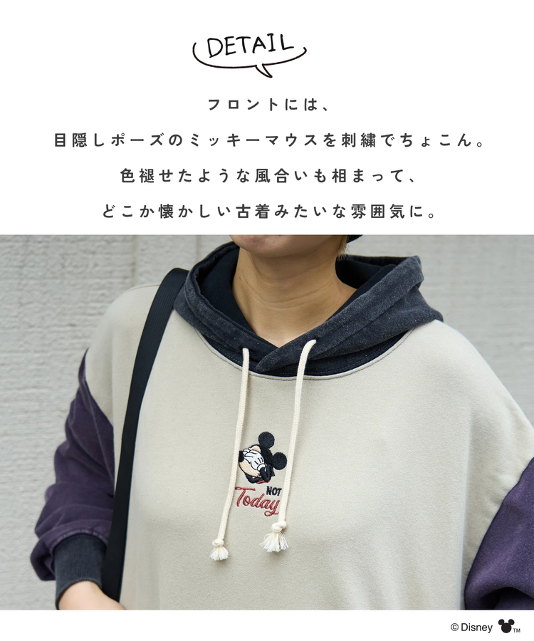 CUBE SUGAR(キューブシュガー) |【秋新作】30/10裏毛 パウダー加工 ミッキーデザイン 刺繍 プルオーバーパーカー