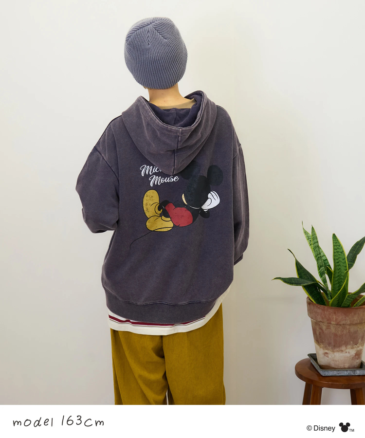 CUBE SUGAR(キューブシュガー) |【秋新作】30/10裏毛 パウダー加工 ミッキーデザイン 刺繍 プルオーバーパーカー