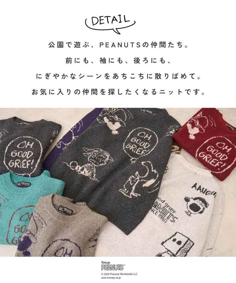CUBE SUGAR(キューブシュガー) |PEANUTS  ( ピーナッツ ) ダブルジャガード ニット フレンズ プルオーバー