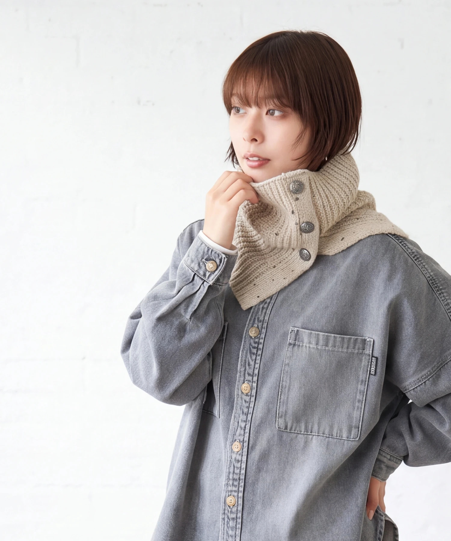 秋新作】ネップ × タム ヤーン ニット 2WAY ネックウォーマー