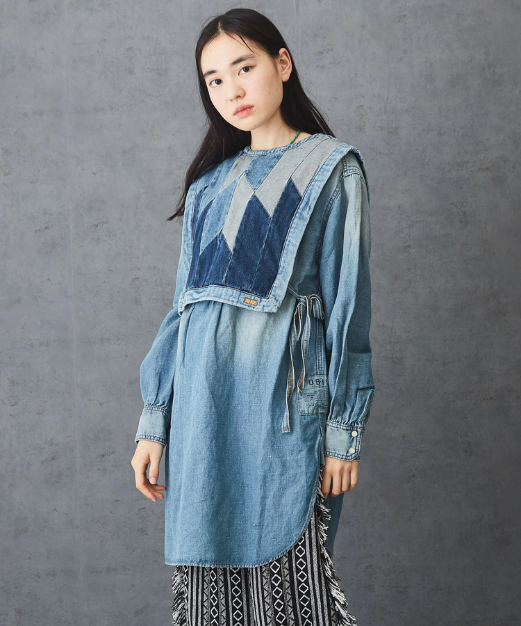 クーポン対象外 セール除外商品 9oz デニム ベスト付き チュニック ファッション通販サイトのcube Sugar キューブシュガー