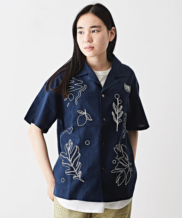 TOBILA(トビラ) |コットン リネン ボタニカル 刺繍 シャツ