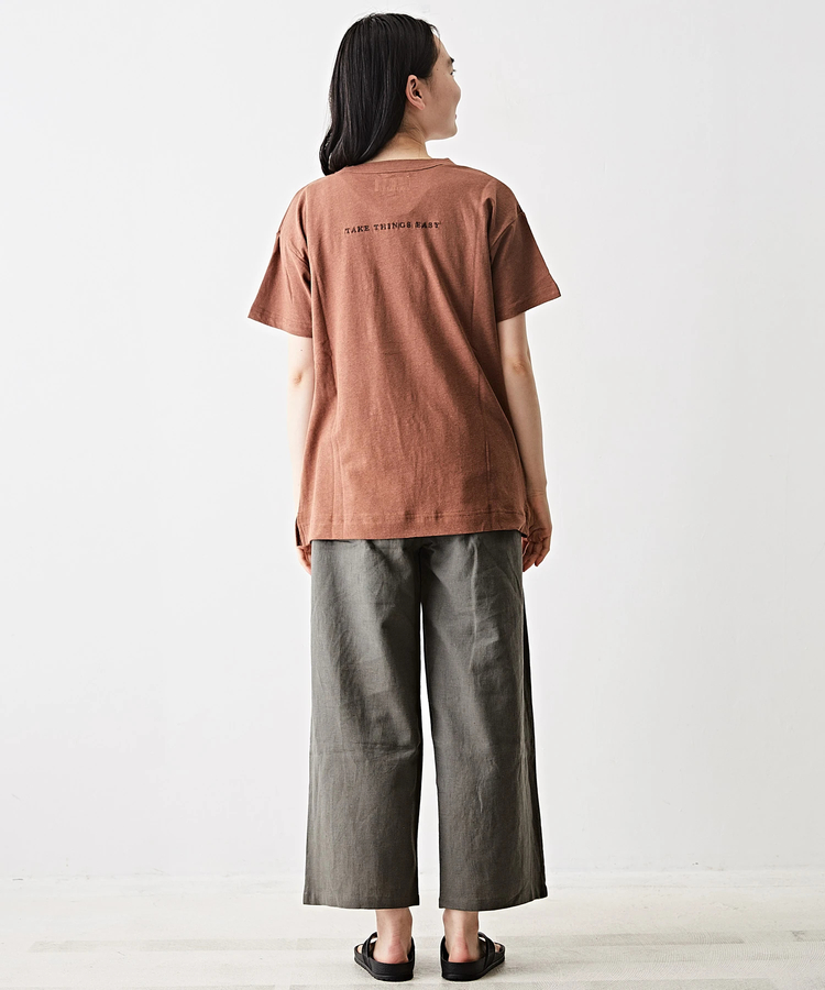 綿麻 天竺 ロゴプリント 半袖 クルーネック Tシャツ｜ファッション通販 