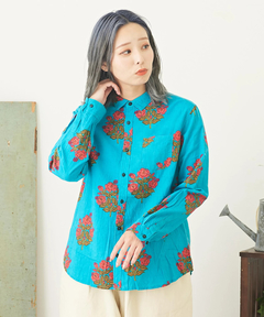 CALINER (カリネ) WEB限定 起毛 シーチング 花柄 プリント レギュラー シャツ