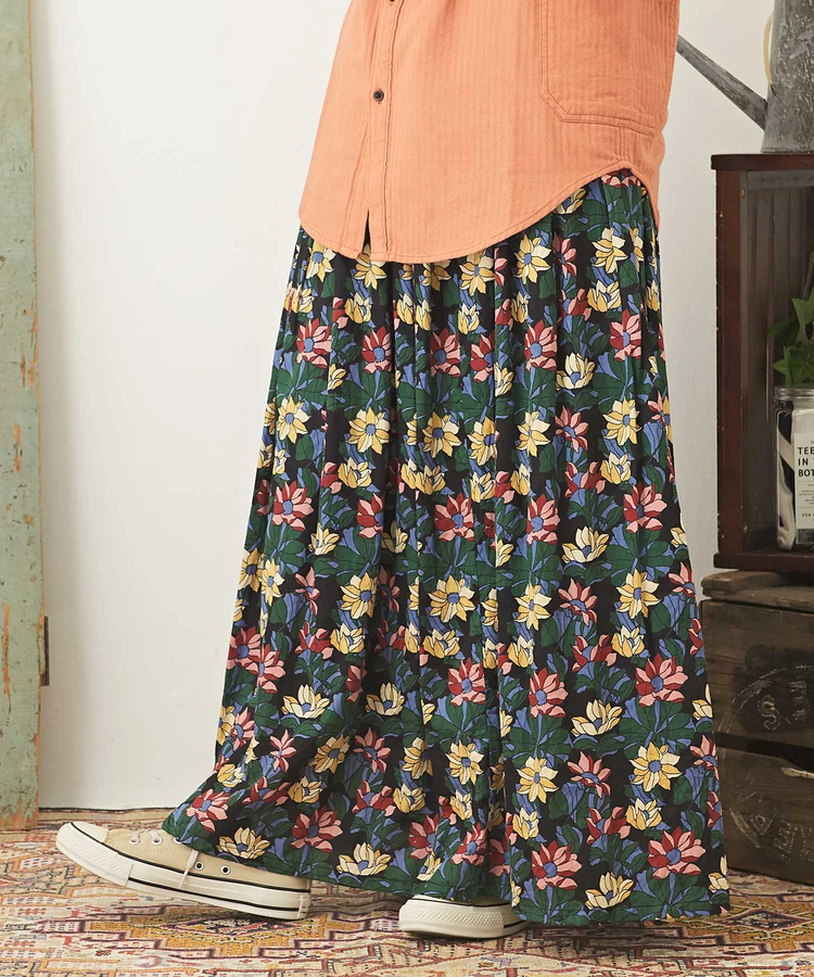 vintage アメカジ スカーフ付きマキシ丈 花柄 お洒落 ロングスカート