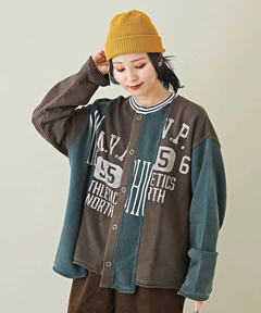 GENTIL (ジャンティ) WEB限定 裏毛 スウェット リメイク風 ドットボタン カーディガン