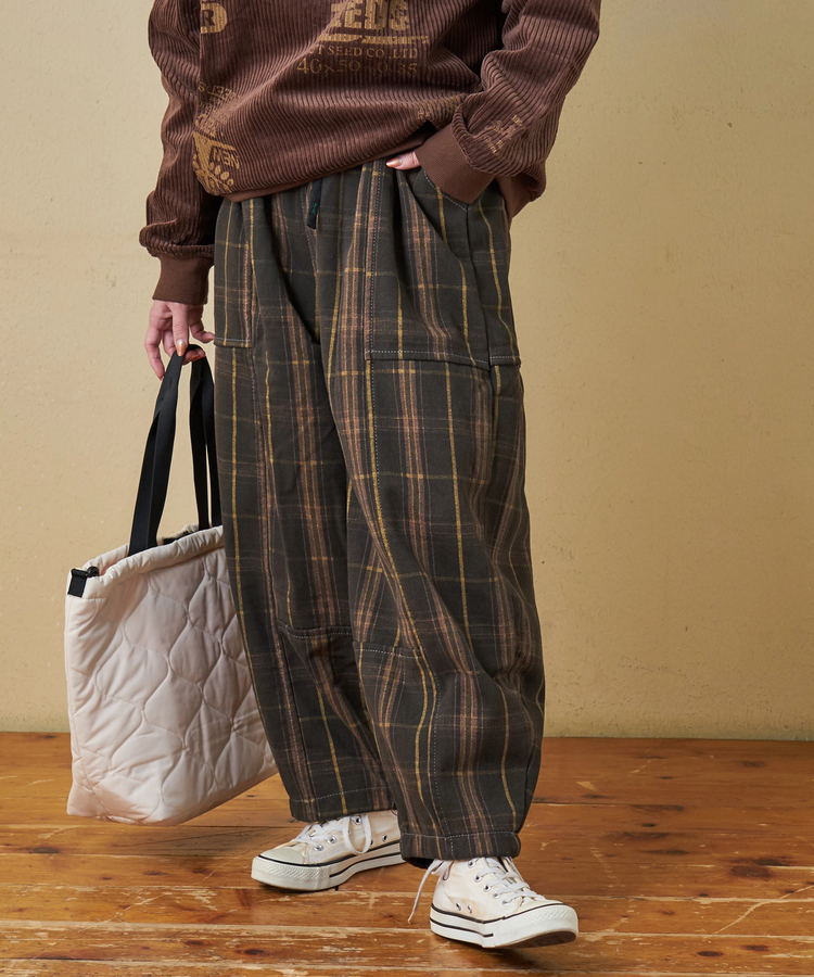 SELECT(セレクト) |【秋冬新作】WEB限定 evo. (エボ) チェック柄 プリント 裏フリース イージー コクーンパンツ