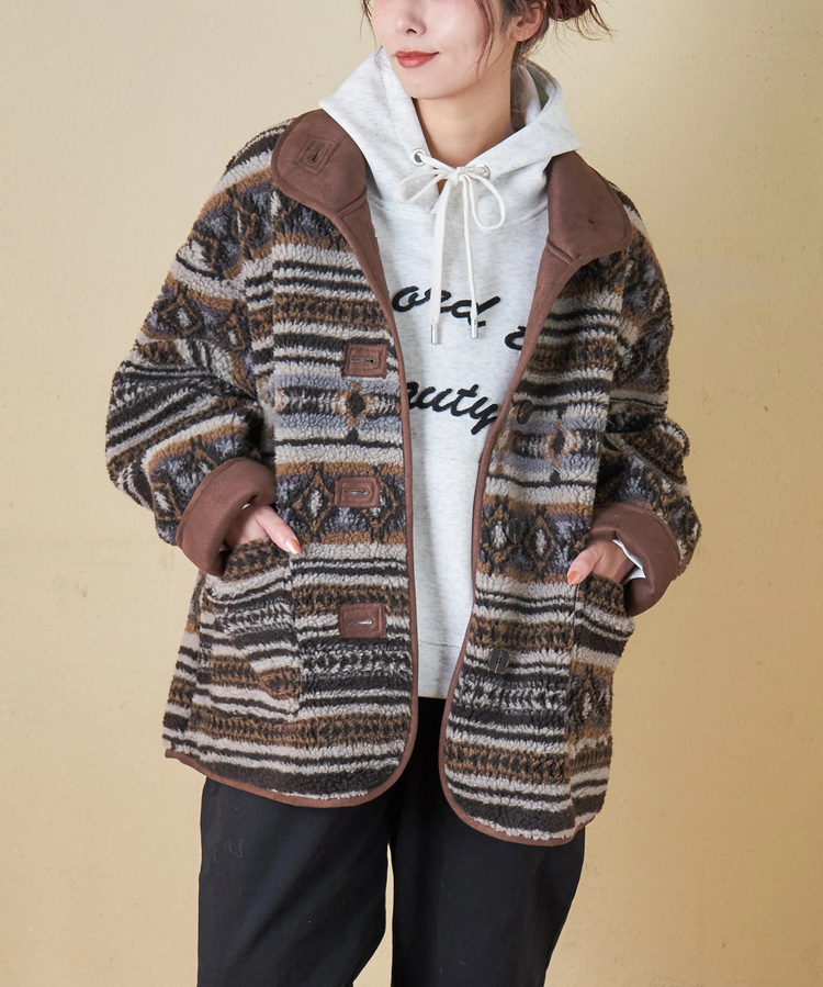 SELECT(セレクト) |【秋冬新作】WEB限定 evo. (エボ) 総柄ボア × フェイクスウェード スタンドカラー ジャケット