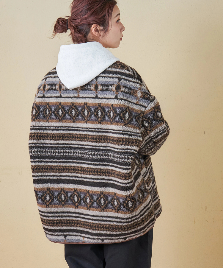 SELECT(セレクト) |【秋冬新作】WEB限定 evo. (エボ) 総柄ボア × フェイクスウェード スタンドカラー ジャケット