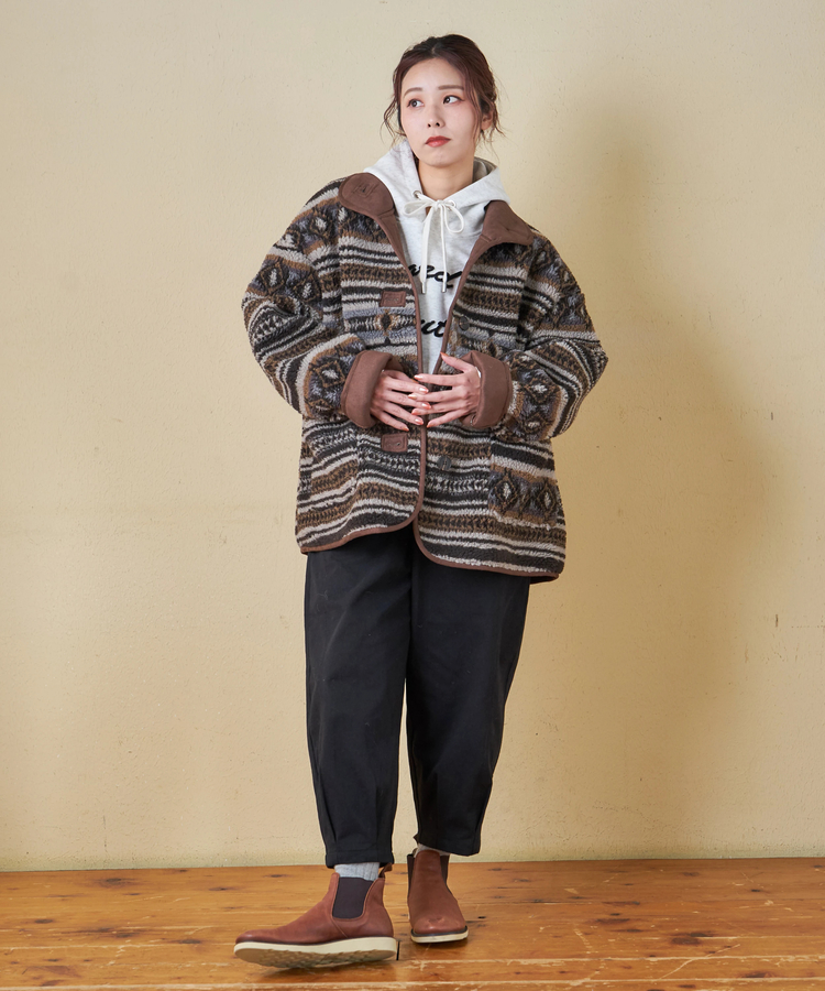 SELECT(セレクト) |【秋冬新作】WEB限定 evo. (エボ) 総柄ボア × フェイクスウェード スタンドカラー ジャケット