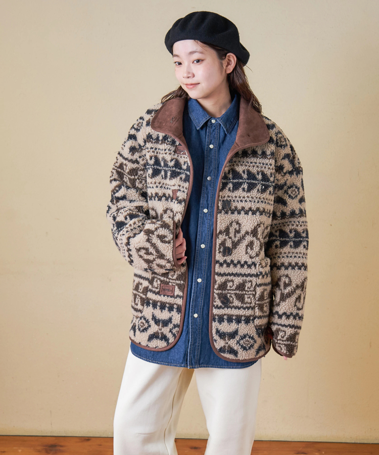 SELECT(セレクト) |【秋冬新作】WEB限定 evo. (エボ) 総柄ボア × フェイクスウェード スタンドカラー ジャケット