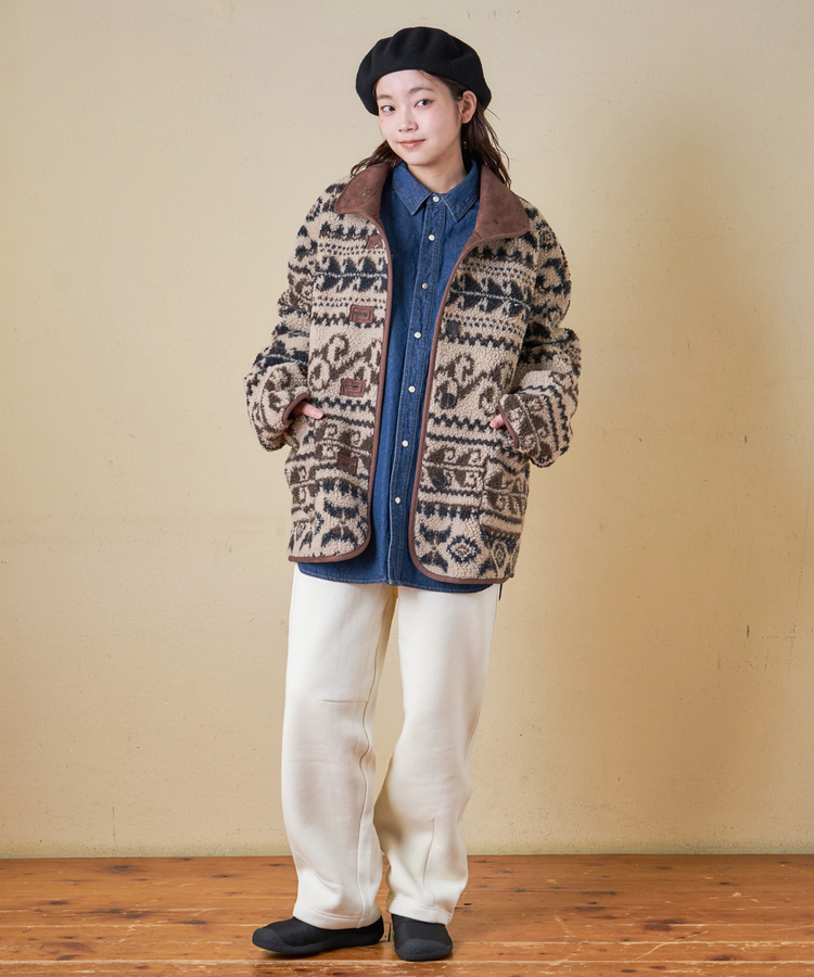 SELECT(セレクト) |【秋冬新作】WEB限定 evo. (エボ) 総柄ボア × フェイクスウェード スタンドカラー ジャケット