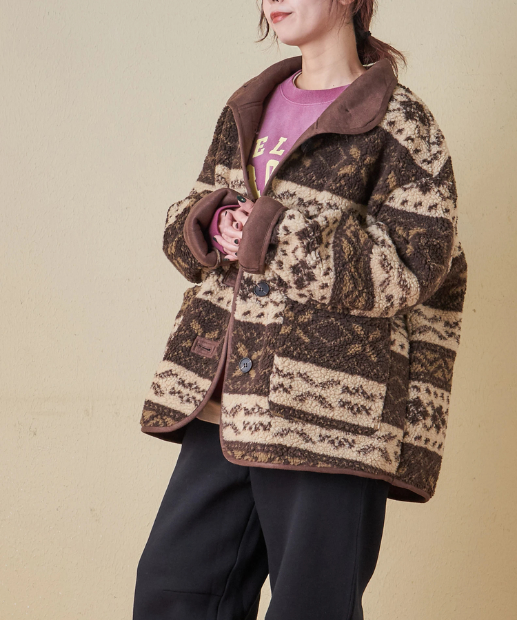 SELECT(セレクト) |【秋冬新作】WEB限定 evo. (エボ) 総柄ボア × フェイクスウェード スタンドカラー ジャケット