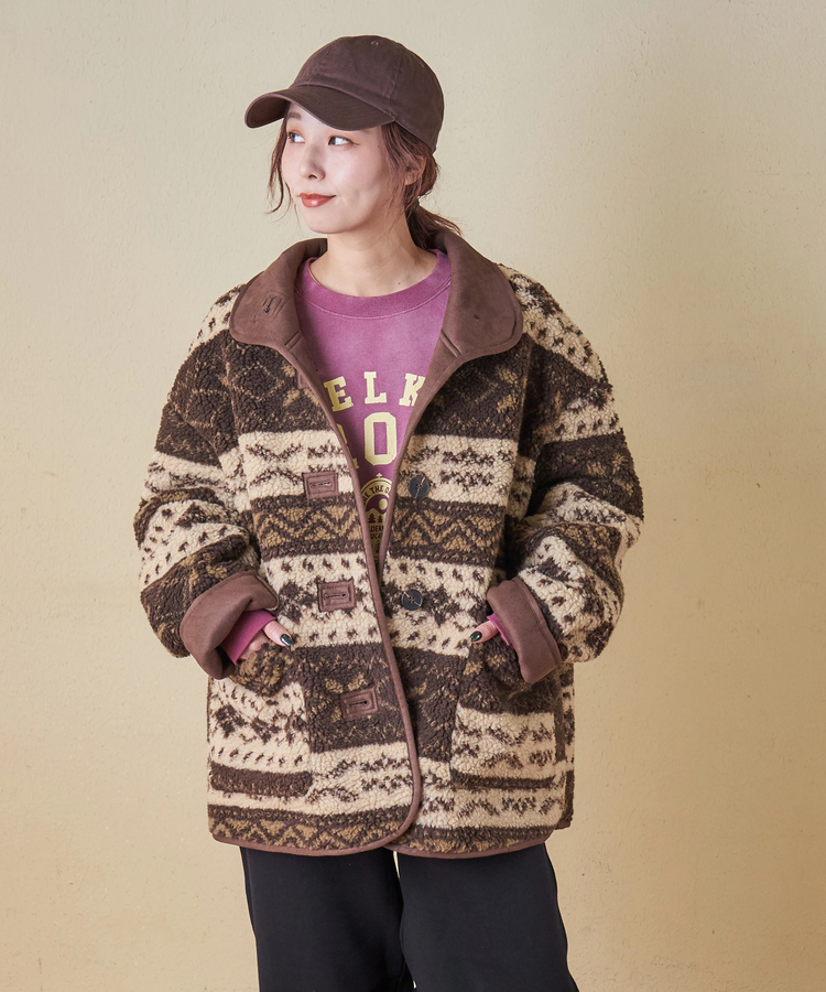 SELECT(セレクト) |【秋冬新作】WEB限定 evo. (エボ) 総柄ボア × フェイクスウェード スタンドカラー ジャケット