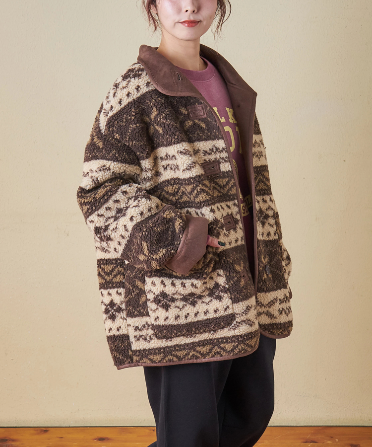 SELECT(セレクト) |【秋冬新作】WEB限定 evo. (エボ) 総柄ボア × フェイクスウェード スタンドカラー ジャケット