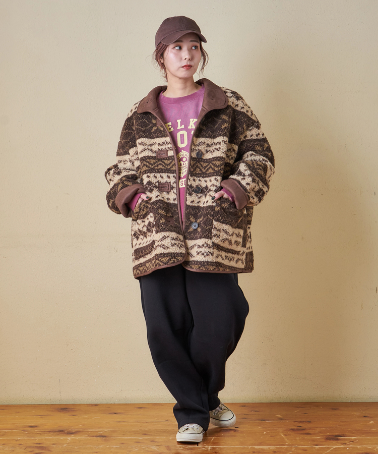 SELECT(セレクト) |【秋冬新作】WEB限定 evo. (エボ) 総柄ボア × フェイクスウェード スタンドカラー ジャケット