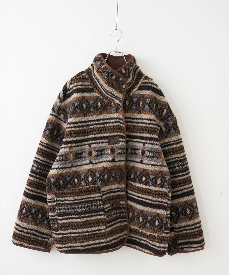 SELECT(セレクト) |【秋冬新作】WEB限定 evo. (エボ) 総柄ボア × フェイクスウェード スタンドカラー ジャケット