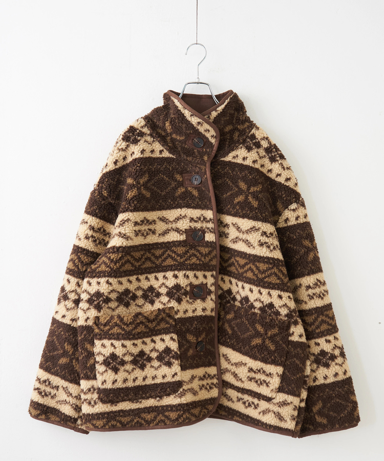 SELECT(セレクト) |【秋冬新作】WEB限定 evo. (エボ) 総柄ボア × フェイクスウェード スタンドカラー ジャケット
