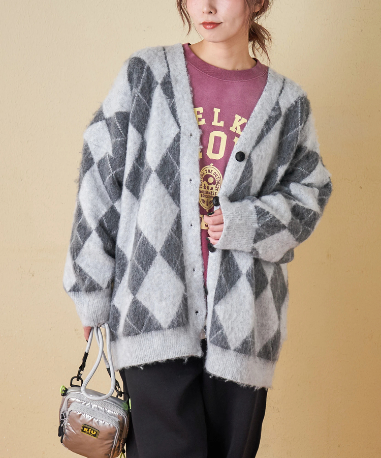 SELECT(セレクト) |【秋冬新作】WEB限定 evo. (エボ) アーガイル柄 シャギーニット Vネック カーディガン