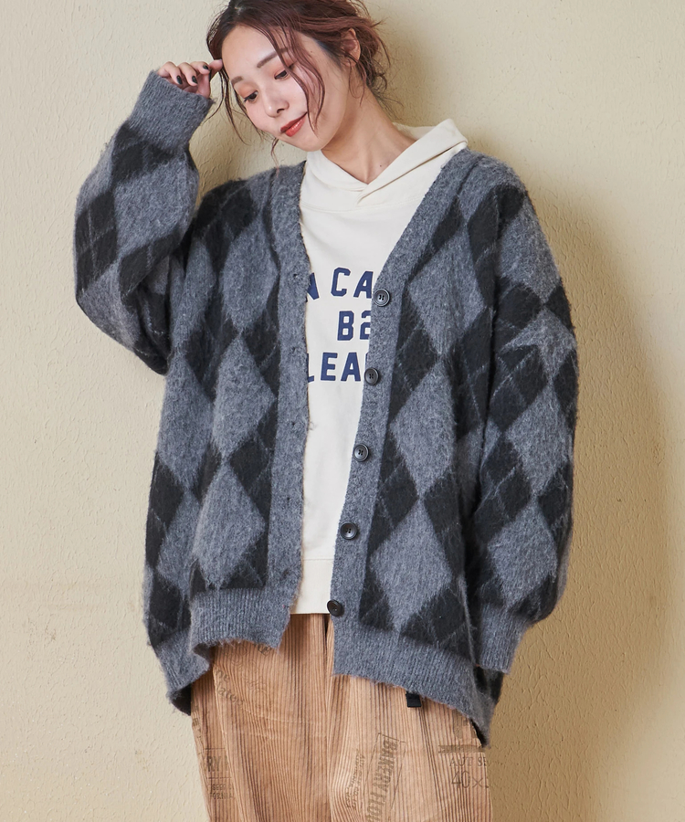 SELECT(セレクト) |【秋冬新作】WEB限定 evo. (エボ) アーガイル柄 シャギーニット Vネック カーディガン