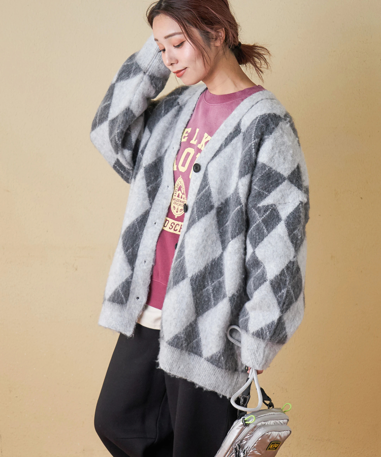 SELECT(セレクト) |【秋冬新作】WEB限定 evo. (エボ) アーガイル柄 シャギーニット Vネック カーディガン