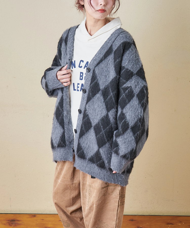 SELECT(セレクト) |【秋冬新作】WEB限定 evo. (エボ) アーガイル柄 シャギーニット Vネック カーディガン