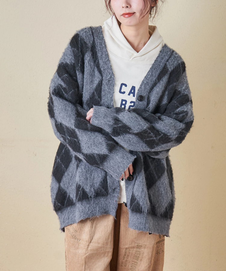 SELECT(セレクト) |【秋冬新作】WEB限定 evo. (エボ) アーガイル柄 シャギーニット Vネック カーディガン