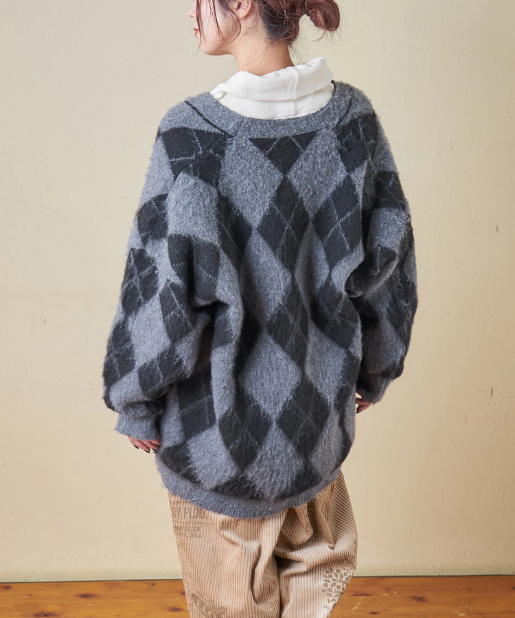 SELECT(セレクト) |【秋冬新作】WEB限定 evo. (エボ) アーガイル柄 シャギーニット Vネック カーディガン