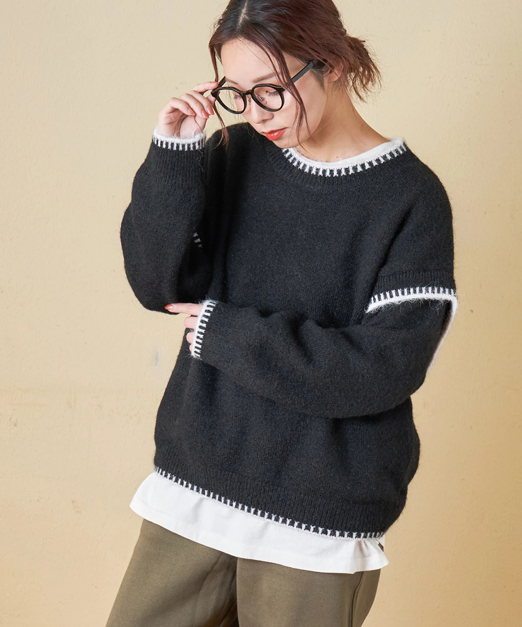 SELECT(セレクト) |【秋冬新作】WEB限定 evo. (エボ) ブランケットステッチ柄 レイヤード風 ニット プルオーバー