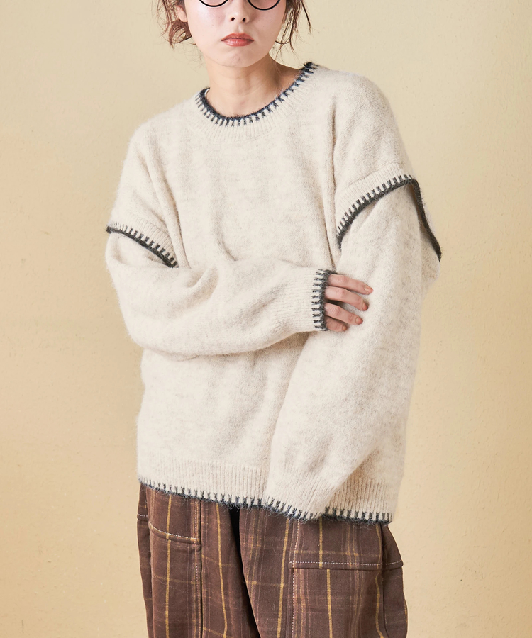 SELECT(セレクト) |【秋冬新作】WEB限定 evo. (エボ) ブランケットステッチ柄 レイヤード風 ニット プルオーバー