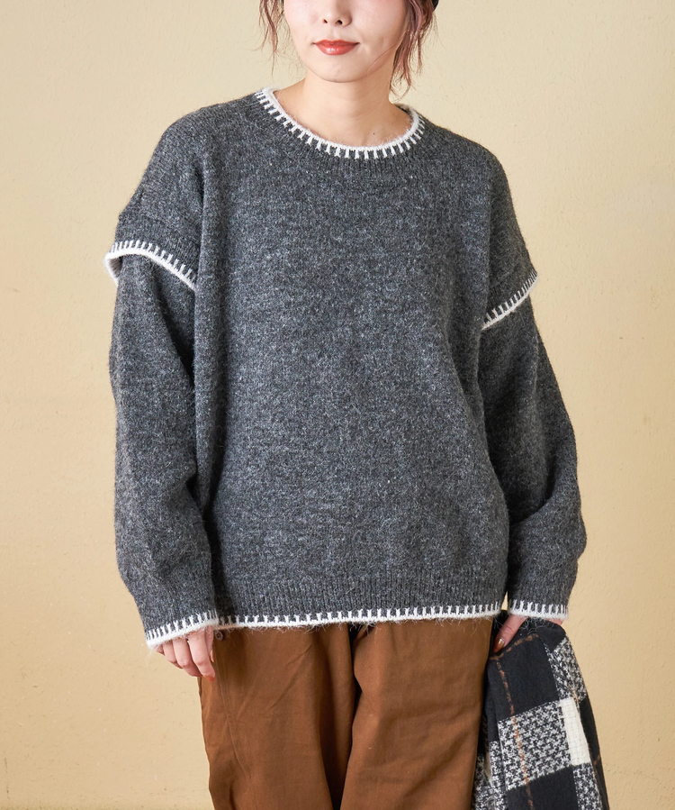 SELECT(セレクト) |【秋冬新作】WEB限定 evo. (エボ) ブランケットステッチ柄 レイヤード風 ニット プルオーバー