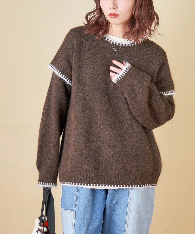 SELECT(セレクト) |【秋冬新作】WEB限定 evo. (エボ) ブランケットステッチ柄 レイヤード風 ニット プルオーバー