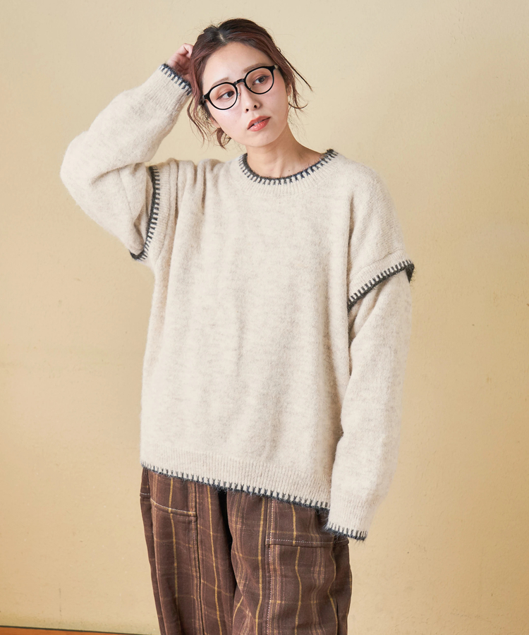 SELECT(セレクト) |【秋冬新作】WEB限定 evo. (エボ) ブランケットステッチ柄 レイヤード風 ニット プルオーバー