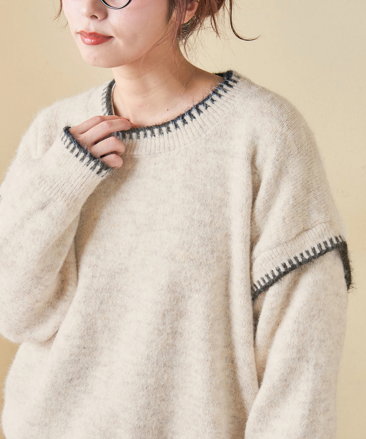 SELECT(セレクト) |【秋冬新作】WEB限定 evo. (エボ) ブランケットステッチ柄 レイヤード風 ニット プルオーバー