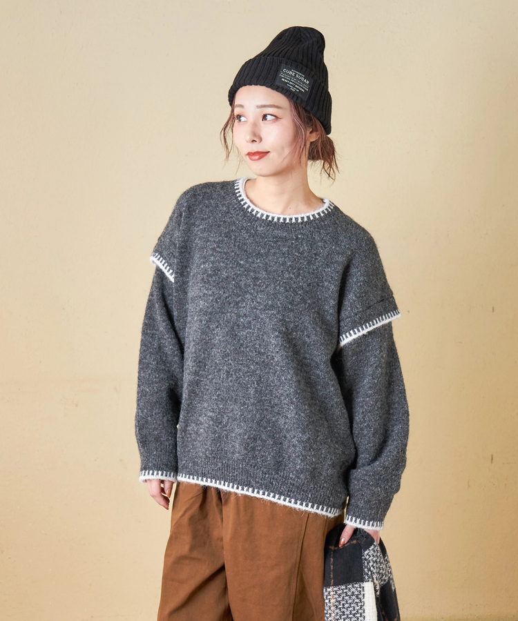 SELECT(セレクト) |【秋冬新作】WEB限定 evo. (エボ) ブランケットステッチ柄 レイヤード風 ニット プルオーバー