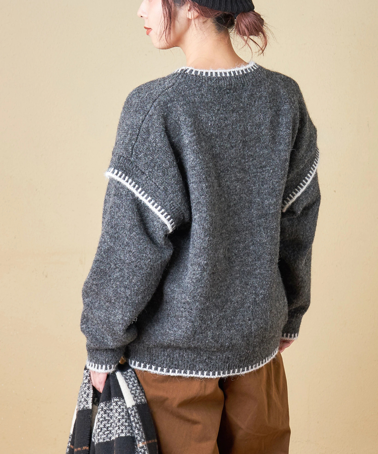 SELECT(セレクト) |【秋冬新作】WEB限定 evo. (エボ) ブランケットステッチ柄 レイヤード風 ニット プルオーバー