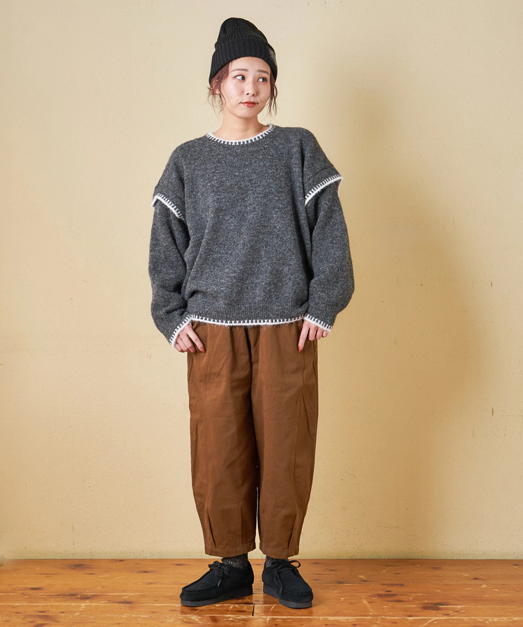 SELECT(セレクト) |【秋冬新作】WEB限定 evo. (エボ) ブランケットステッチ柄 レイヤード風 ニット プルオーバー