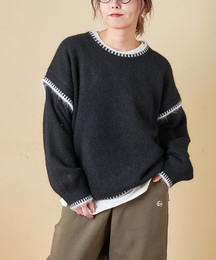 SELECT(セレクト) |【秋冬新作】WEB限定 evo. (エボ) ブランケットステッチ柄 レイヤード風 ニット プルオーバー