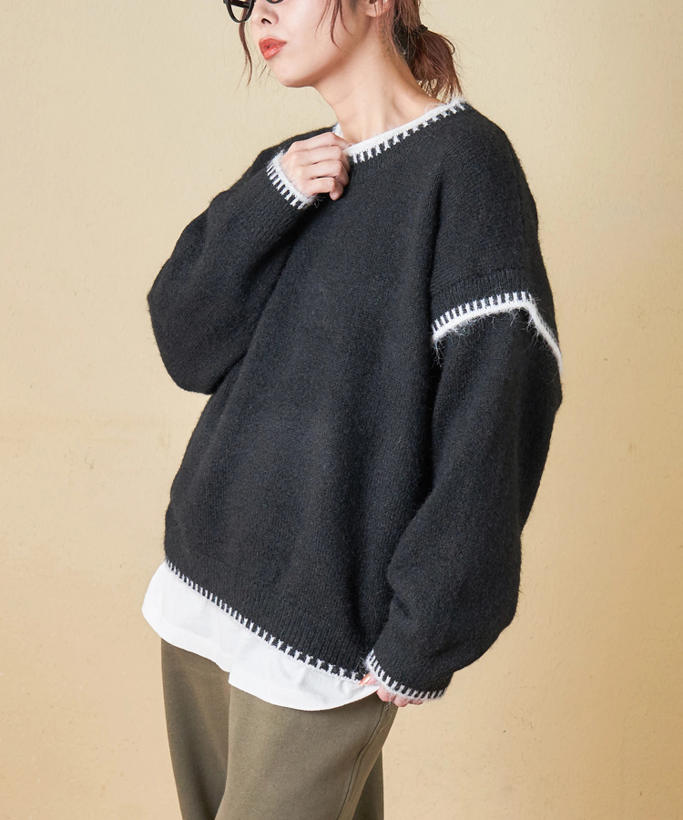 SELECT(セレクト) |【秋冬新作】WEB限定 evo. (エボ) ブランケットステッチ柄 レイヤード風 ニット プルオーバー