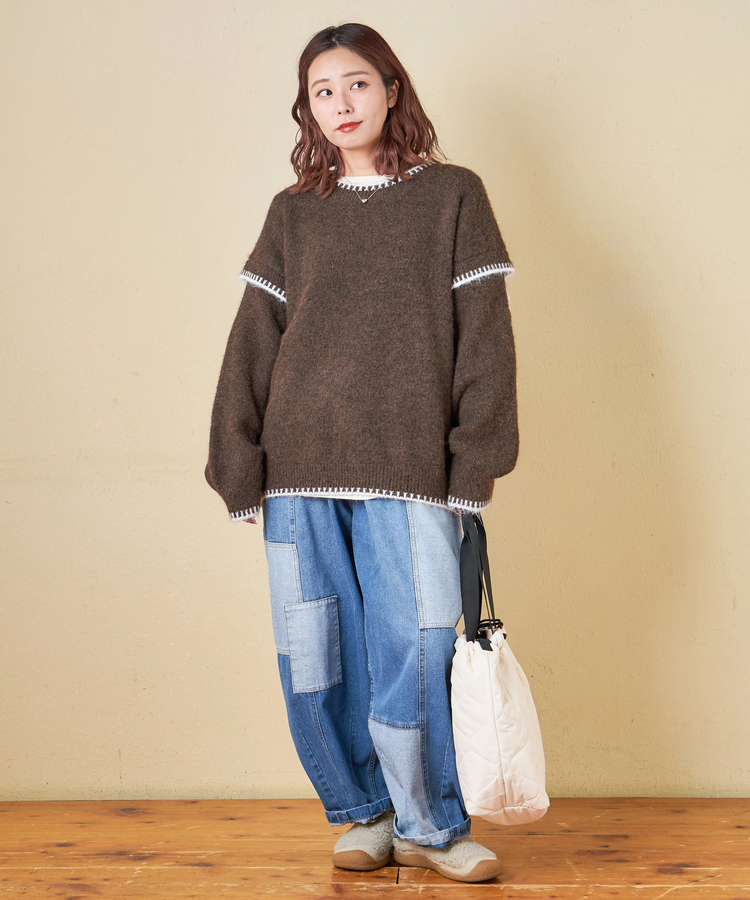 SELECT(セレクト) |【秋冬新作】WEB限定 evo. (エボ) ブランケットステッチ柄 レイヤード風 ニット プルオーバー
