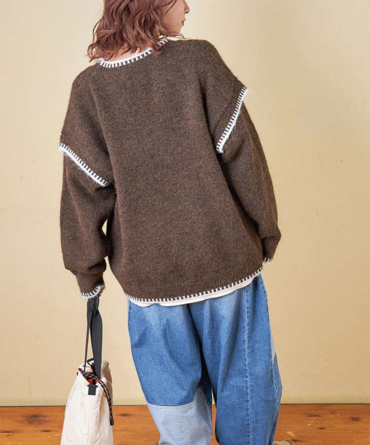 SELECT(セレクト) |【秋冬新作】WEB限定 evo. (エボ) ブランケットステッチ柄 レイヤード風 ニット プルオーバー